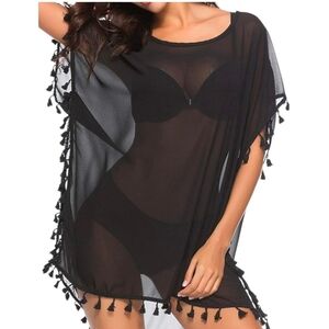 West Loop Black Swimsuit Cover Up Black Chiffon One Size